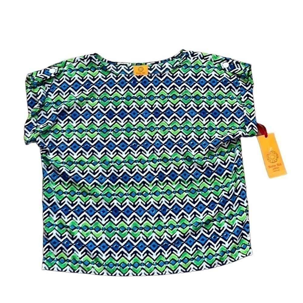 Ruby Rd women’s surfs up geo print navy and green top Size 10 P